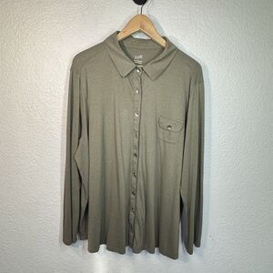 J Jill Easy Layering Shirt Women 3X Green Button Front Long Sleeve Soft Casual